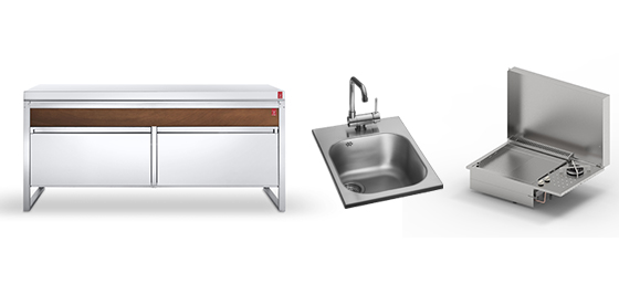 Meuble Oasi 205C + Plancha encastrable Oasi 55 lisse rainurée + Evier et mitigeur inox - Planet