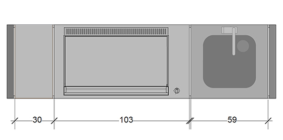 Meuble Oasi 205C + Plancha encastrable Oasi 80 lisse + Evier et mitigeur inox - Planet