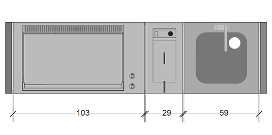 Meuble Oasi 205C + Plancha encastrable Oasi 80 lisse + Evier et mitigeur inox + Friteuse inox - Planet