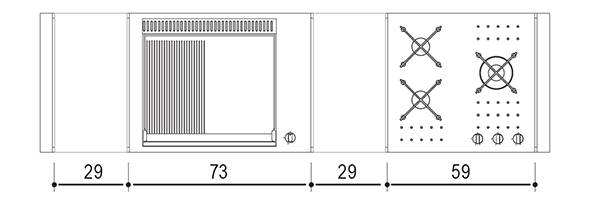 Schéma des modules encastrés avec leurs dimensions