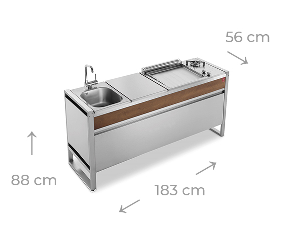 Caractéristiques et dimensions de la Cuisine Oasi 183C d'extérieur - Planet