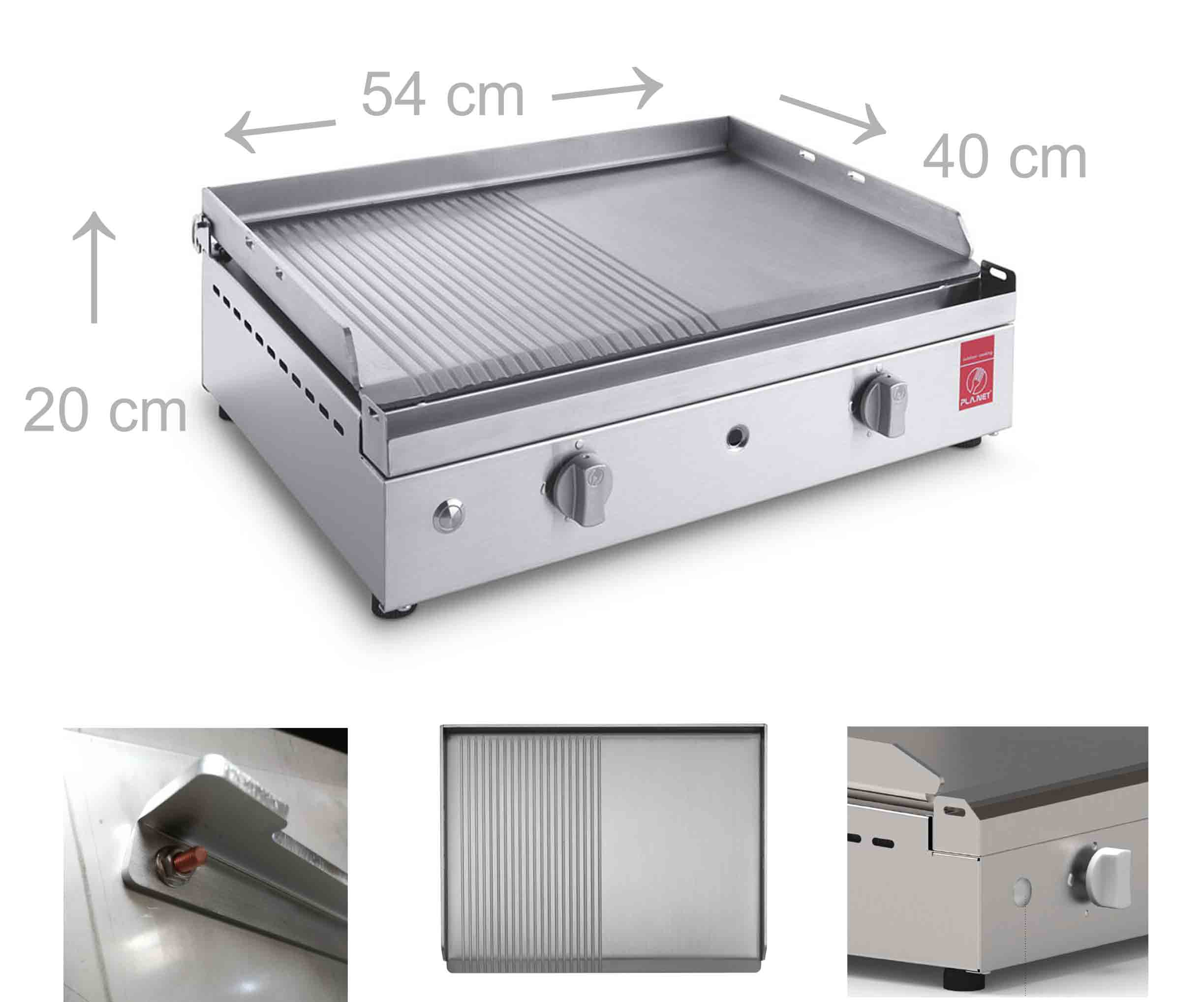 Plancha inox au gaz avec capot - Chef 55