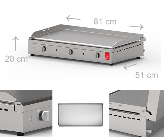 Caractéristiques techniques de la plancha lisse Chef 80 de Planet