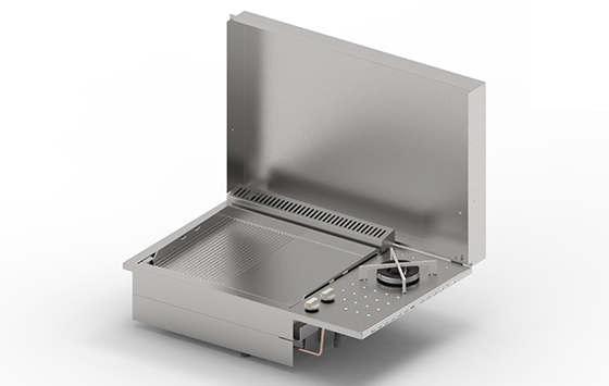 Plancha inox gaz encastrable Oasi 55 lisse rainurée avec réchaud de Planet