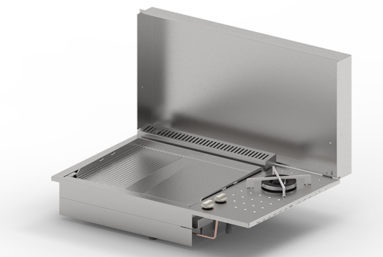 Plancha inox gaz encastrable Oasi 80 lisse rainurée avec réchaud de Planet