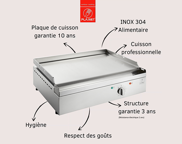 Caractéristiques de la plancha Chef 80 électrique Planet