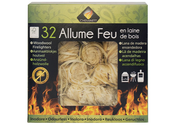 Boîte de 32 allume-feux en laine de bois Pyrofeu