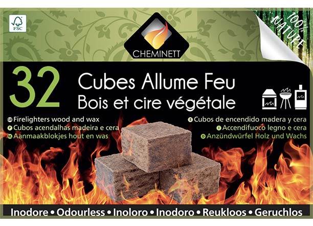 Boite de 32 cubes allume-feux naturels Pyrofeu pour barbecue et cheminée