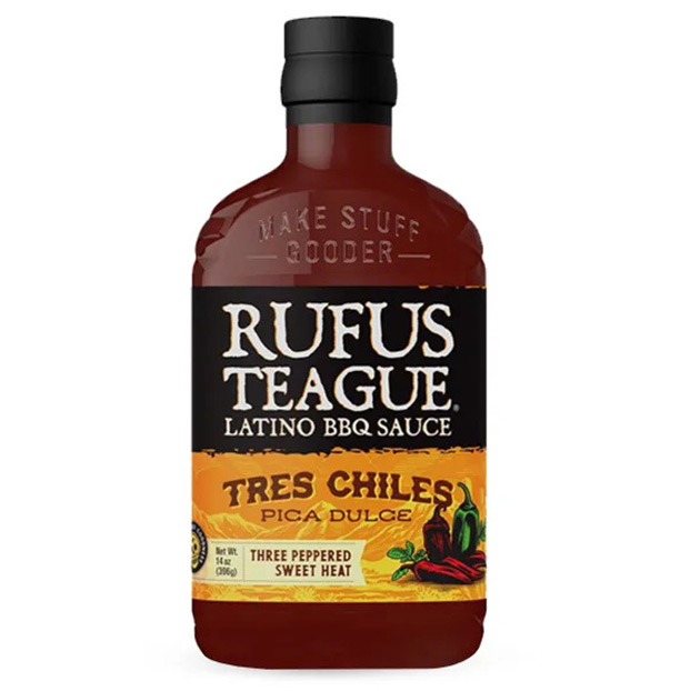 Vue sur la sauce tres chiles pica dulce de Rufus Teague avec ses 3 épices