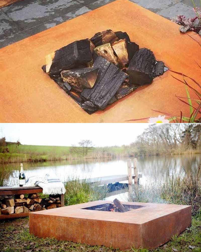 Brasero en acier corten carre table de feu