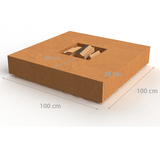caracteristiques techniques brasero acier corten carré 100 cm