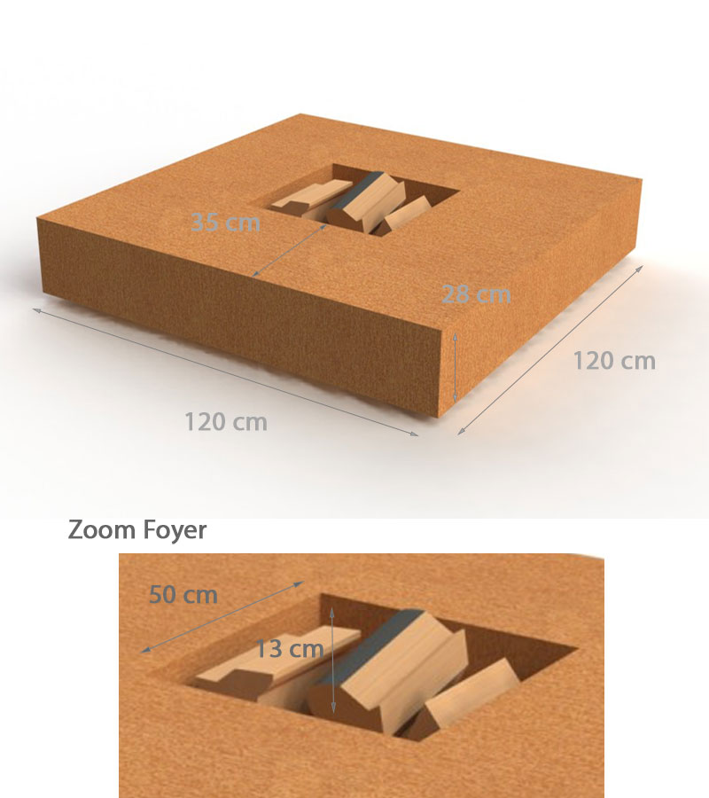 caracteristiques techniques brasero acier corten carré 120 cm