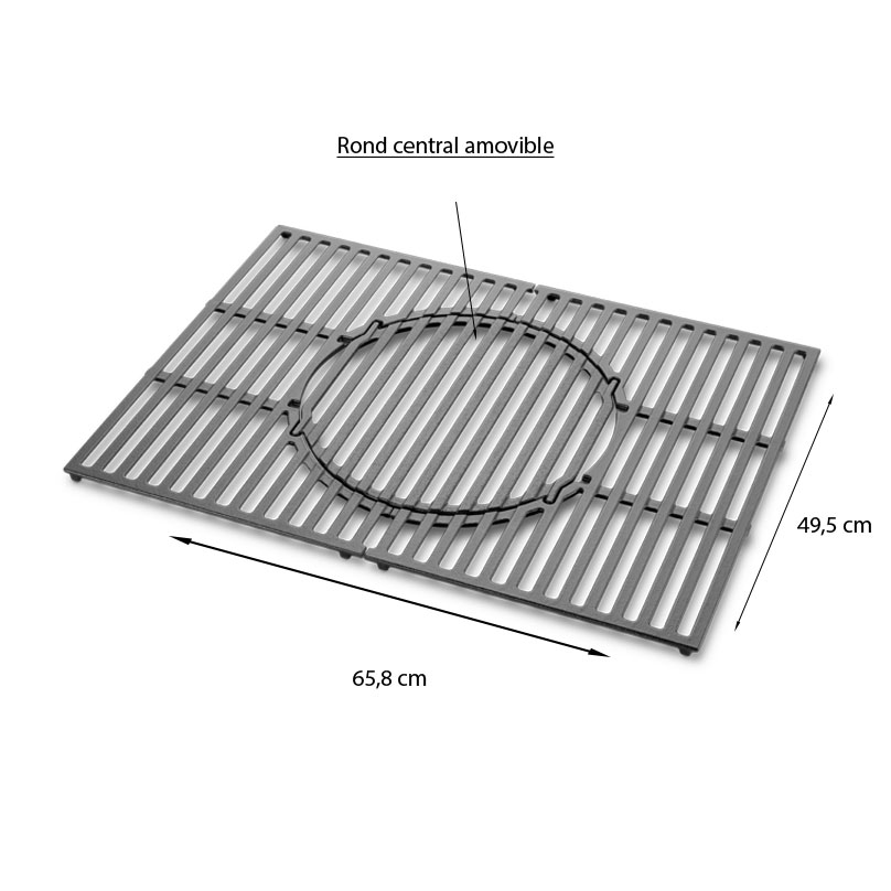 Dimensions et compatibilité de la grille Gourmet en fonte pour Genesis 300 avec les boutons en façade Weber