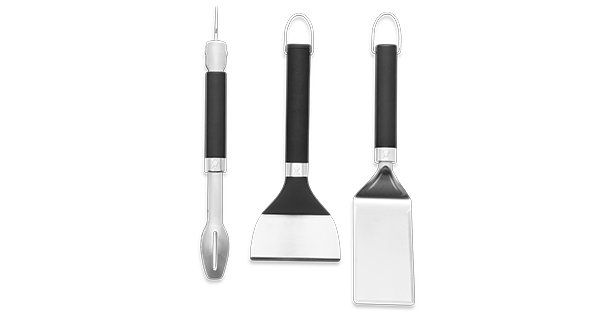 Pince, spatule et grattoir en inox pour plancha Weber