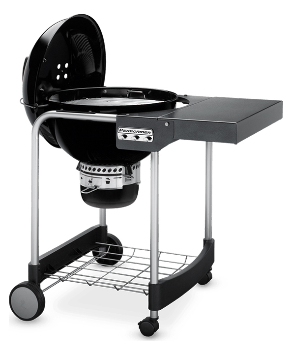 Vue de face avec couvercle ouvert du barbecue Weber Performer Original 57 GBS