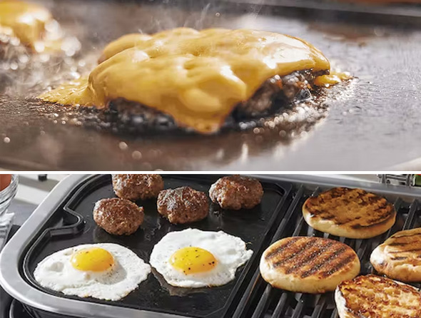 Oeufs et bugers sur la plancha barbecue Weber Lumin Compact