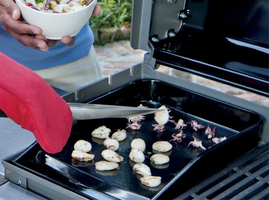 Cuisson à la plancha dans le barbecue à gaz Weber Spirit Premium E-315