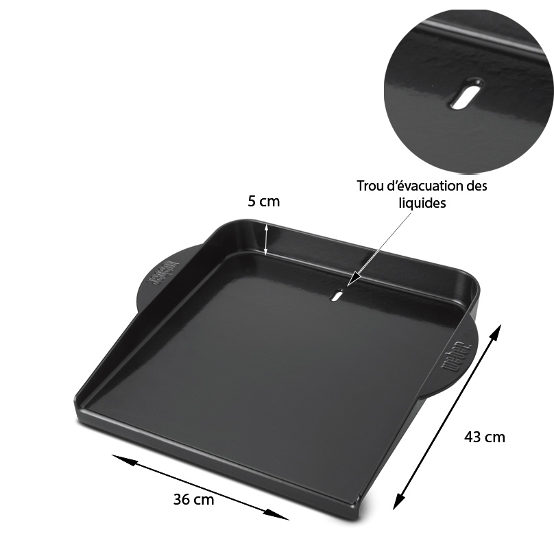 Caractéristiques et dimensions de la plancha en fonte émaillée universelle Weber