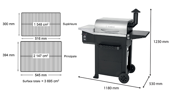 Dimensions des grilles et du barbecue Z Grills Serie 600